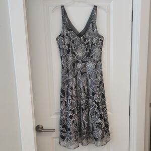 White House Black Market Monochrome Floral Midi Dress